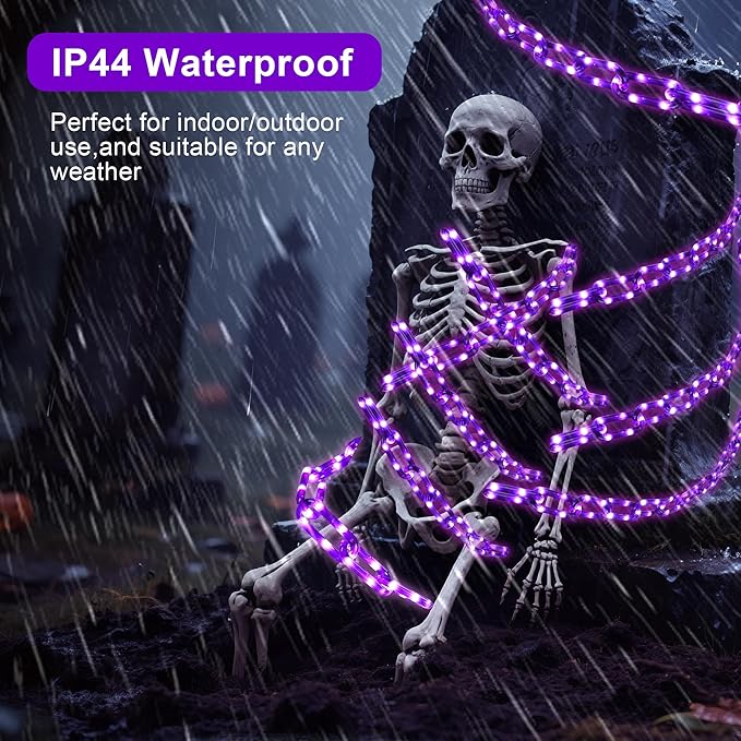 Battery Operated Halloween Lights 10.5FT 175 LED Plastic Chains Lights 8 Modes Waterproof Timer String Light for Skeleton Dog Creepy Costumes Accessories Spooky Outdoor Decorations(Purple)