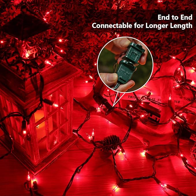 BrizLabs Red Christmas String Lights 69.6ft 300 Count Incandescent Christmas Lights 120V UL Certified Connectable Mini Light String for Indoor Outdoor Xmas Tree Garden Patio Decor