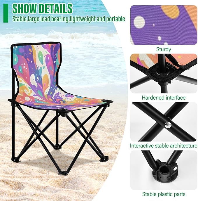Glittery Pen Portable Camping Chairs Folding Chair - Durable Oxford Fabric Lightweight Iron Frame Easy Fold Design - Ideal for Outdoor Activities Camping Fishing and Travel