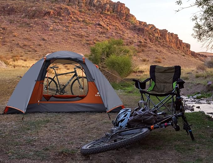 Camping Tent 2 Person Aluminum Poles Tent with Bike Shed and Rainfly-Portable Dome Tents for Camping