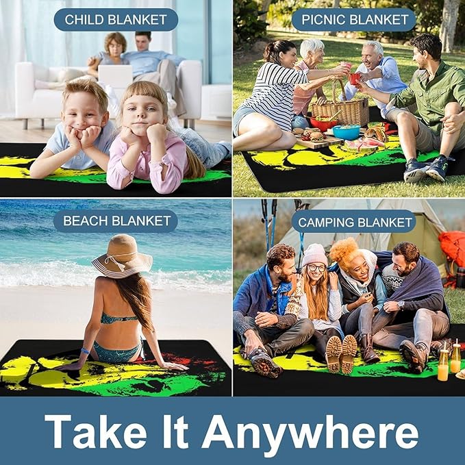 Rasta Colors Lion Waterproof Outdoor Picnic Blanket Sandproof Beach Mat for Camping Hiking Grass Travelling