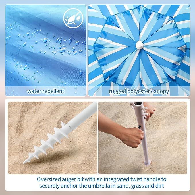 Beach Shelter Umbrella Premiere UPF 50+ Umbrella Shelter for Sun and Rain Protection for Adult (10-FootBlue Stripe)