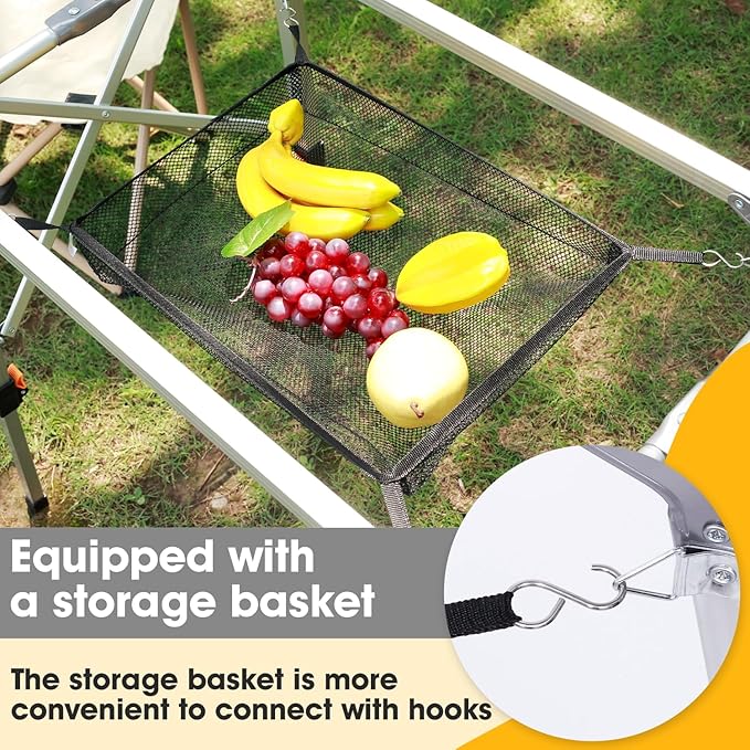 ERYTLLY Folding Camping Table Outdoor Portable Picnic Table with Adjustable Legs Lightweight Aluminum Beach Table with Roll Up Table Top and Mesh Layer for Backyards BBQ and Party