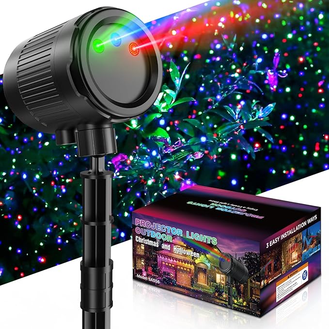 Christmas Projector Lights Outdoor 3 Color Firefly Light Show IP65 Waterproof Light Projector Outdoor with Remote Control and Timer Indoor Projection Lights for House Garden Holiday Xmas Decor