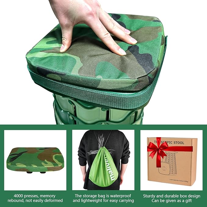 Collapsible Stool Chair with Padded Cushion Seat Easy Carry Portable Folding Stool for Adults Quick-Fold Heavy-Duty Stool with Carry Bag for Camping Fishing Beach