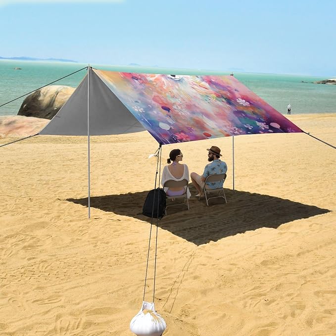 Camping Sun Shelters Watercolor Fox and Flowers Beach Canopy 126 * 110.2in