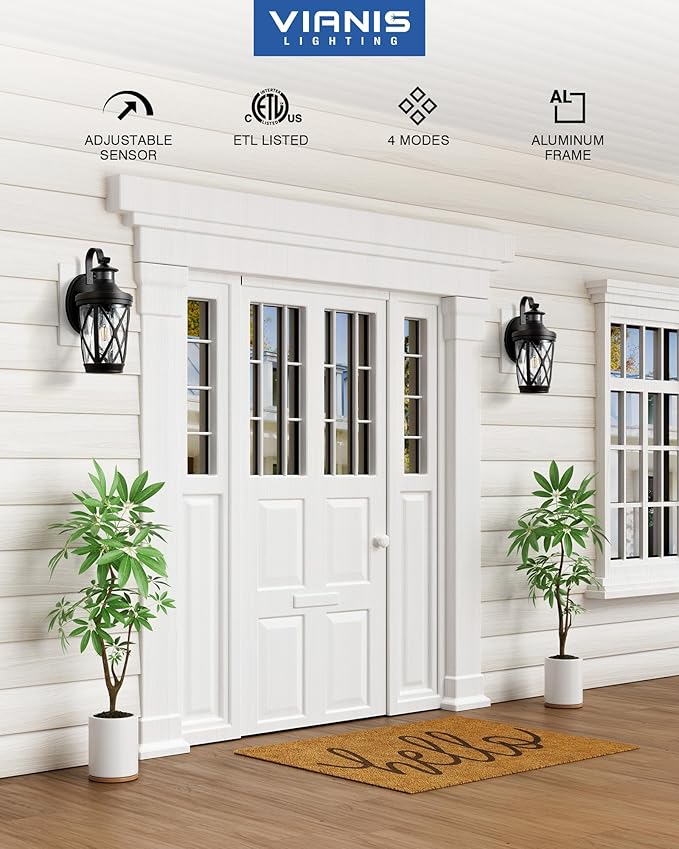 VIANIS Motion Sensor Outdoor Wall Lantern for Porch Oil Rubbed Bronze Exterior Lighting Fixtures Wall Mount 2-Pack Exterior Sconce Light with Tempered Seed Glass Outdoor Garage Lights for Coach