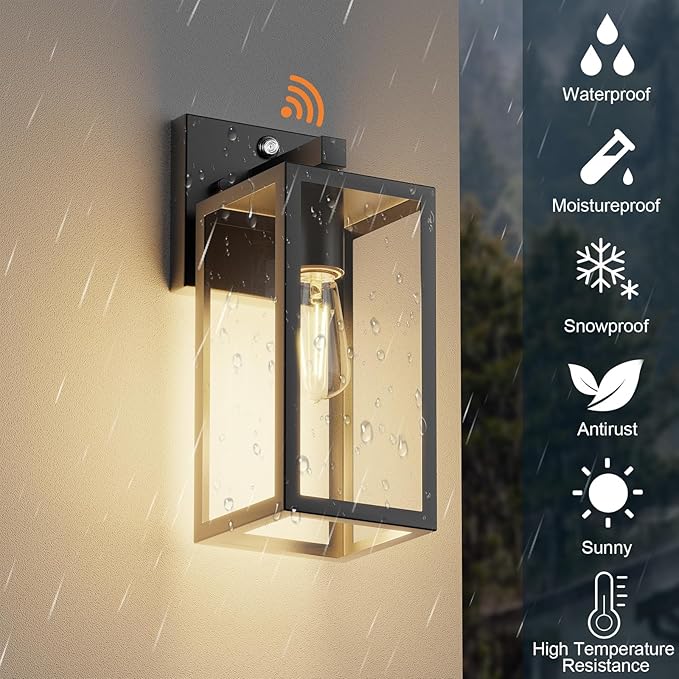 Kalium Dusk to Dawn Porch Outdoor Light Wall Light Fixtures Waterproof Exterior Wall Sconce Light Fixture with E26 Base for Patio Entryway Hallway (Bulb not Included)