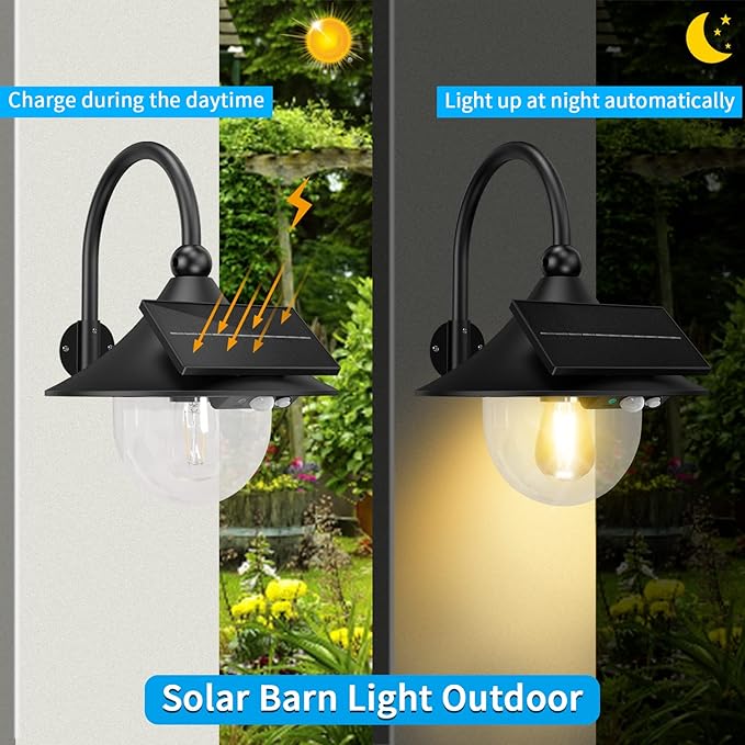 Aqonsie Solar Barn Lights with 3 Lighting Modes &amp Motion Sensor Rustic Vintage Solar Shed Light Waterproof Outdoor Wall Light for Barn Shed Chicken Coop Porch