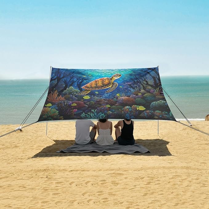 Camping Sun Shelters Turtle Swimming in The Sea Beach Canopy 126 * 110.2in