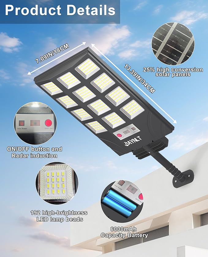 JAYNLT Solar Lights for Outside 5 Lighting Modes Solar Flood Security Light with Motion Sensor &amp Dusk to Dawn&ampRemote 6500K Street Lamps for Yard GardenShop - 1PACK