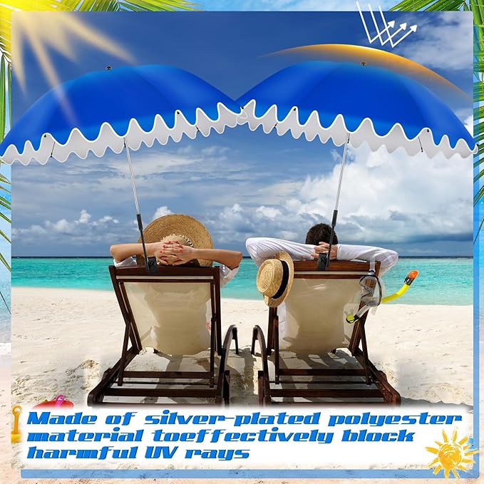 Abbylike 2 Pcs Scalloped Chair Umbrella with Universal Adjustable Clamp 38'' Portable Wheelchair Umbrella UPF 50+ Camping Chair Parasol with Bag for Outdoor Patio Lawn