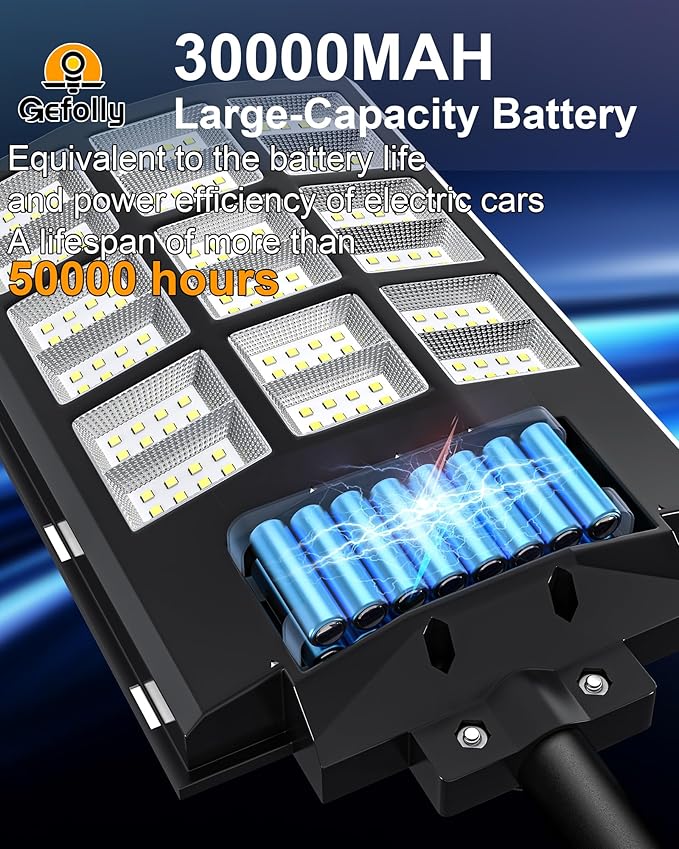 Gefolly SL-4600W Solar Street Light Outdoor Wide Angle Commercial Parking Lot Lights Dusk to Dawn 6500K Flood Security Light IP67 Lamp for Basketball Court Yard