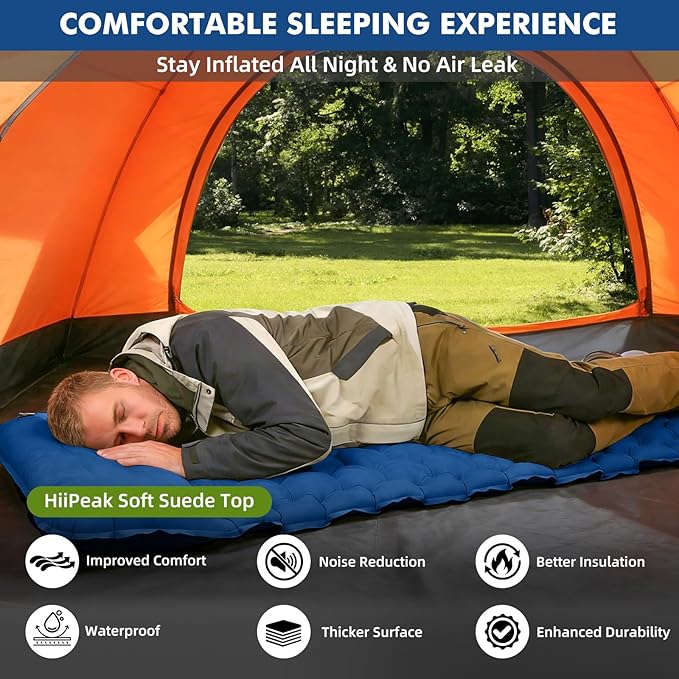 HiiPeak Camping Sleeping Pad Ultralight Camping Mat with Pillow Built-in Foot Pump Inflatable Sleeping Pads Compact for Camping Backpacking Hiking Traveling Tent