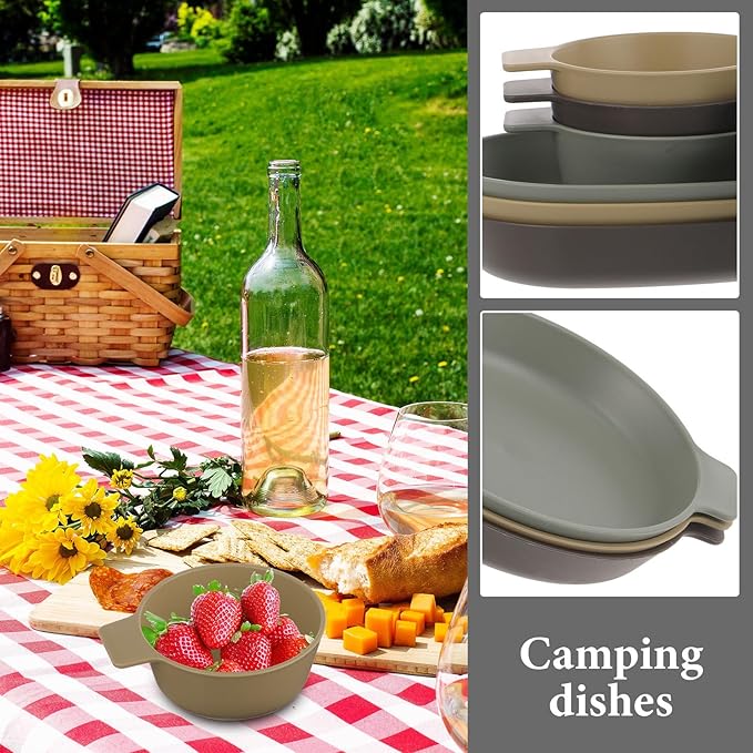 Toyvian Portable Plastic Dinnerware Set Lightweight Camping Plates and Bowls Kit Reusable Picnic Dishware with 3 Small Plates and 3 Single-Handle Bowls for Outdoor Travel