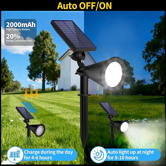 Solar Spot Lights Outdoor Waterproof 18 LED Solar Powered Landscape Lighting Low Voltage Auto On/Off for Garden Yard Tree Flag Wall Pathway 4 Pack