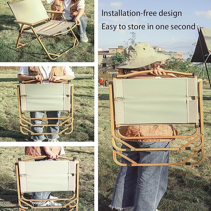 Folding Camping Chair Modern Outdoor Folding Chairs with Wood Armrest Portable Outdoor Folding Chairs for Adults Heavy Duty for Beach Fishing Trip Picnic
