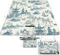 Blue and White Chinese Folk Chinoiserie Style Waterproof Outdoor Picnic Blanket Sandproof Beach Mat for Camping Hiking Grass Travelling