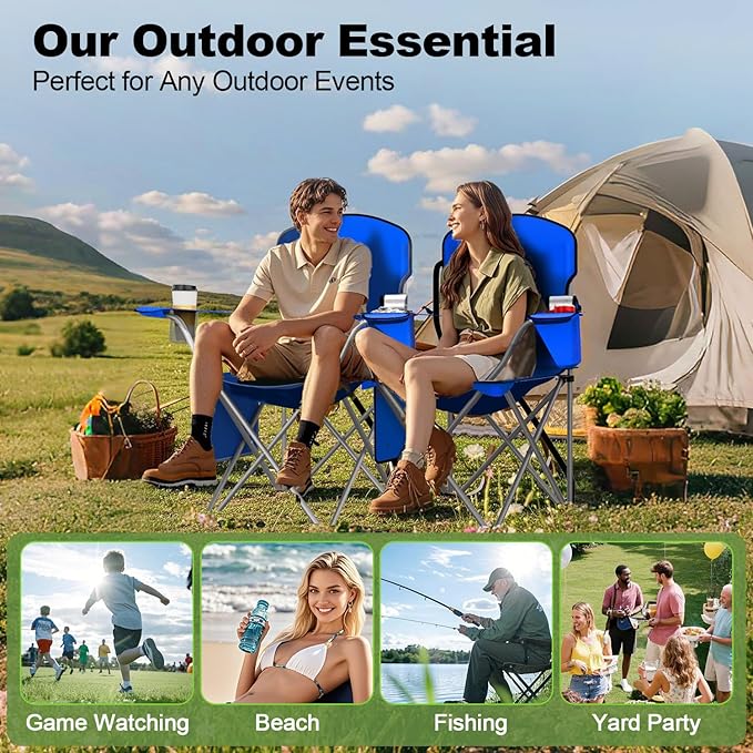 Folding Camping Chairs Durable 600D Oxford Portable Outdoor Chair with Cooler Pouch Cup Holder &amp Storage Pocket for Camping Beach Fishing