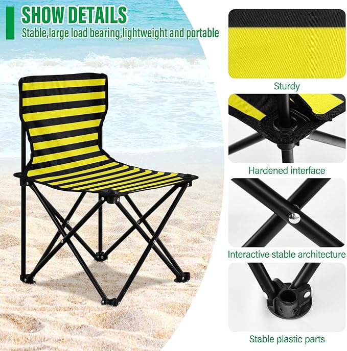 Yellow Black Strips Folding Camp Chairs Ultralight Portable Chairs for Adults Includes Carry Bag Travel Chairs for Adults for Traveling Outside