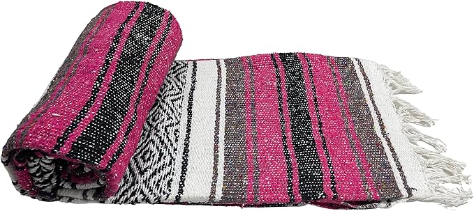 Genuine Oversized Artisan Mexican Falsa blanket (72inx48in) -Authentic Handcrafted Yoga Blanket Beach Throw Camping Essential Picnic Mat or Outdoor Wrap