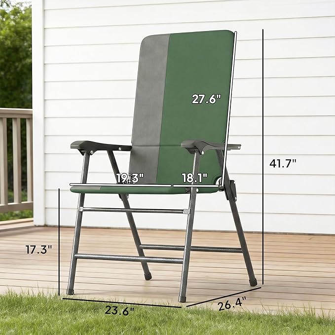 Outsunny Folding Patio Chairs Set of 2 Padded High Back Folding Lawn Chairs with Armrests 600D Oxford Fabric Portable Outdoor Camping Chair Set for Deck Garden Backyard Dark Green