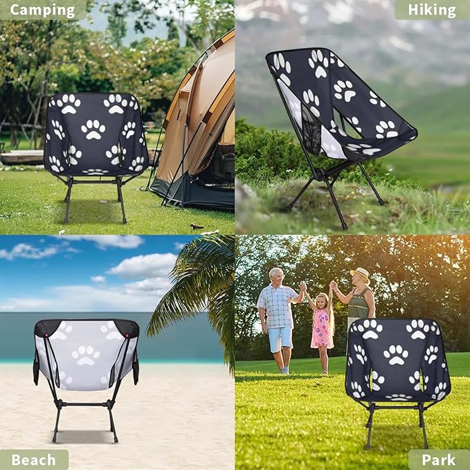Honeybaby Folding Camping Chair Dog Paws Print Camping Chairs Lightweight Portable Chair Outdoor Foldable Chairs for Camping Travel Picnic Beach Hiking