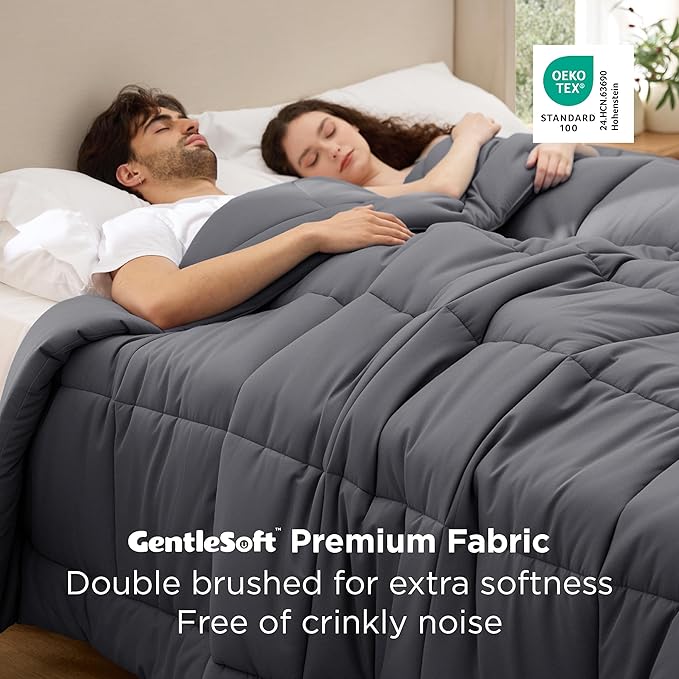 Bedsure Comforter Duvet Insert - Quilted Comforters Oversized King Size All Season Duvet GentleSoft Down Alternative Bedding with 8 Tabs Gifts for Women/Men Grey Oversized King 116 x 98 Inches