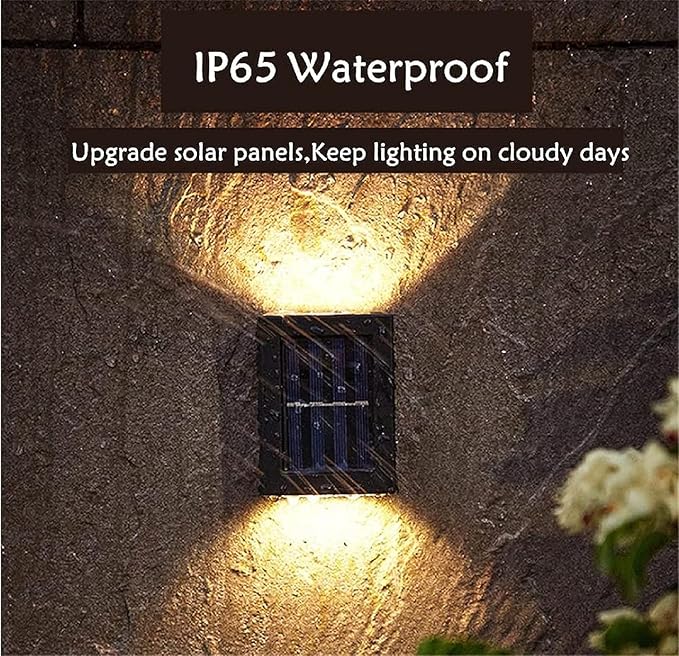 ASLIDECOR Solar Wall Lights UP Down 4 PackIlluminate Outdoor Sunlight Sensor Lamp IP65 Waterproof LED Modern Deck Lighting Decor for House Patio Porch