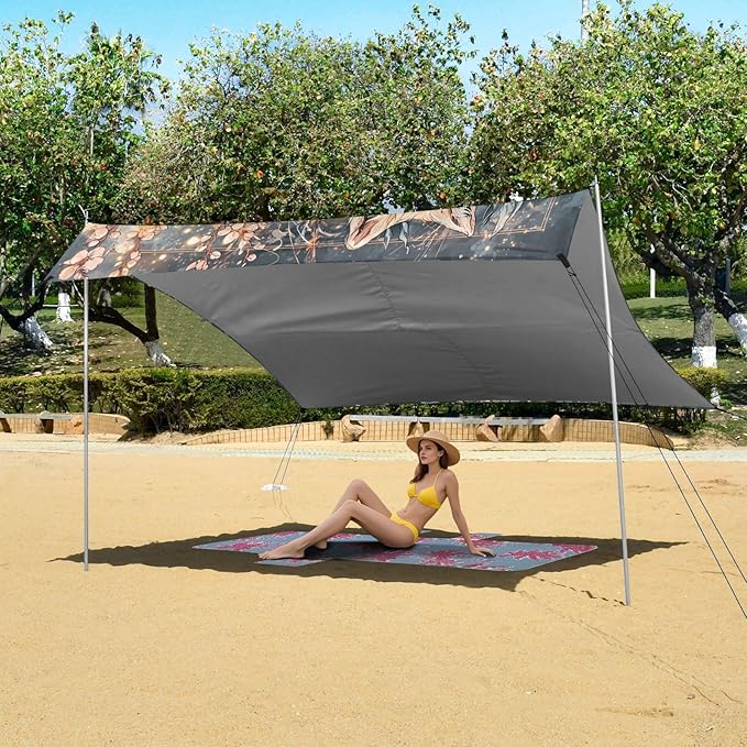 ALAZA Fox Cherry Blossom Beach Tent Sun Shelter UPF50+ Protection Beach Shade Canopy w/ 4 Sandbags for Outdoor Camping Fishing Backyard Fun Picnic 10x9 ft