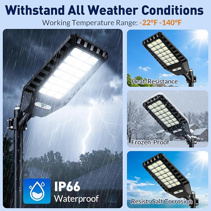 2-Pack Solar Street Lights Outdoor 23” Large Solar Lights Outdoor Waterproof with Motion Sensor 6500K LED Flood Lights Dusk to Dawn Commercial Security Parking Lot Light for Driveway Yard Garden