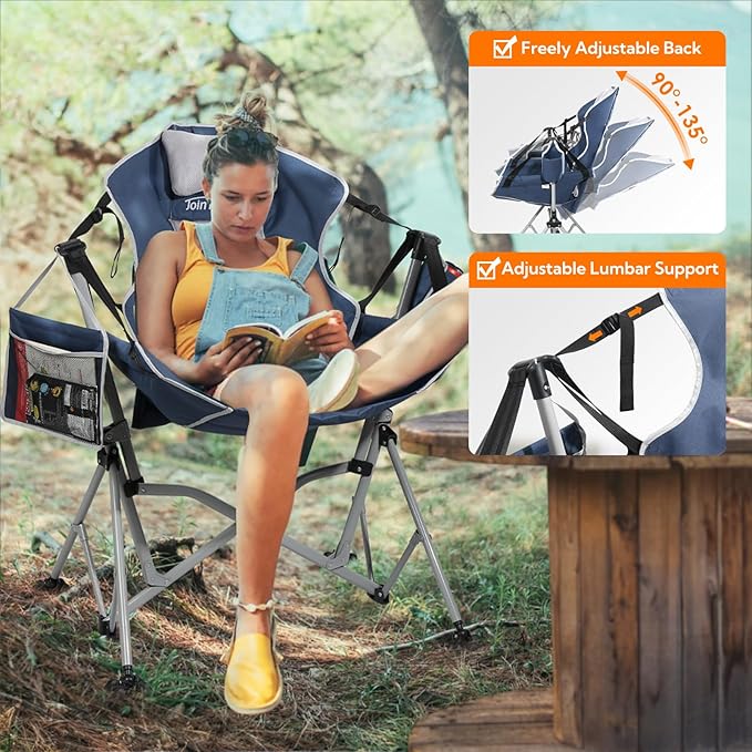 Oversized Hammock Camping Chairs Folding Swing Chair with 1-Step Design Swinging Hammock Chair with Adjustable Backrest Lumbar Support &amp Headrest for Outdoor&ampIndoor Support 400LBS Blue