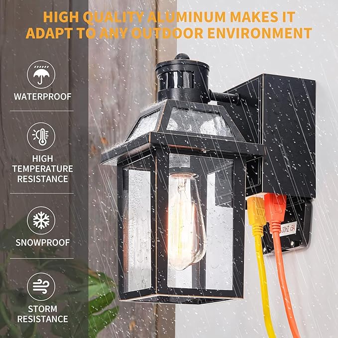 Porch Lights with GFCI Outlet Dusk to Dawn Outdoor Lights with Outlet 3 Lighting Modes Exterior Light Fixture Waterproof Outside Lights for House Front Door Patio Garage