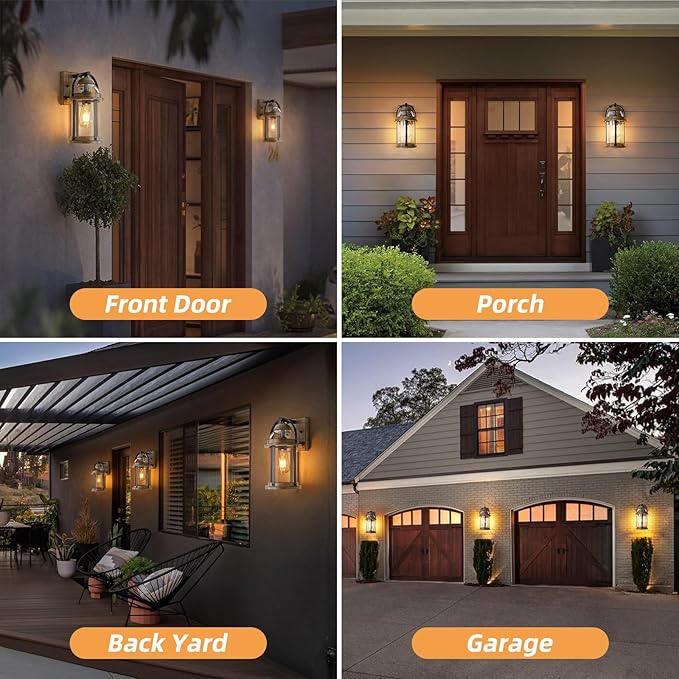 OKELI Dusk to Dawn Outdoor Wall Lights Waterproof Lighting Fixtures Rustic Farmhouse Wall Lanterns with Clear Glass Shades Anti-Rust Outside Lights for Garage Patio Porch(Brown 1 Pack)