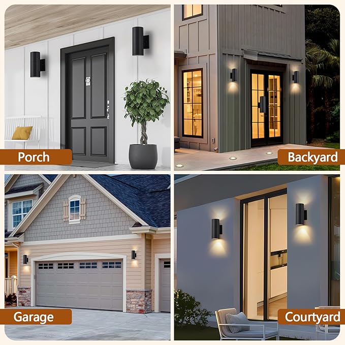 4 Pack Modern Exterior Light Fixtures Outdoor Wall Light Porch LightModern Exterior Lamp Fixture Anti-Rust Outside Sconce for Front HouseBlack Up and Down Lights Outdoor.
