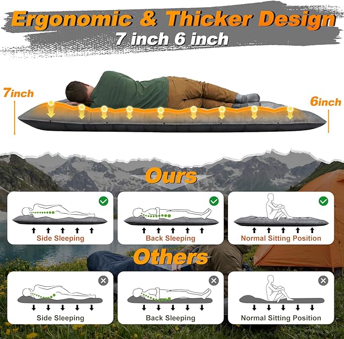 KASBAH Camping Sleeping Pad 9.5R-Value Thick 6 inch Camping Mat with Pillow Built-in Foot Pump Inflatable Sleeping Pads Compact for Camping Backpacking Hiking Traveling