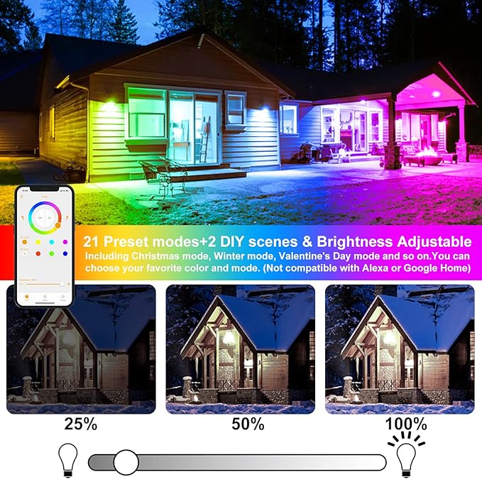 LED Flood Light Outdoor 800W Equivalent 8000LM Smart RGB Color Changing Landscape Lighting with APP Control IP66 Waterproof Outdoor LED Lights Daylight 5700K DIY Scenes Timing Floodlights 4 Pack