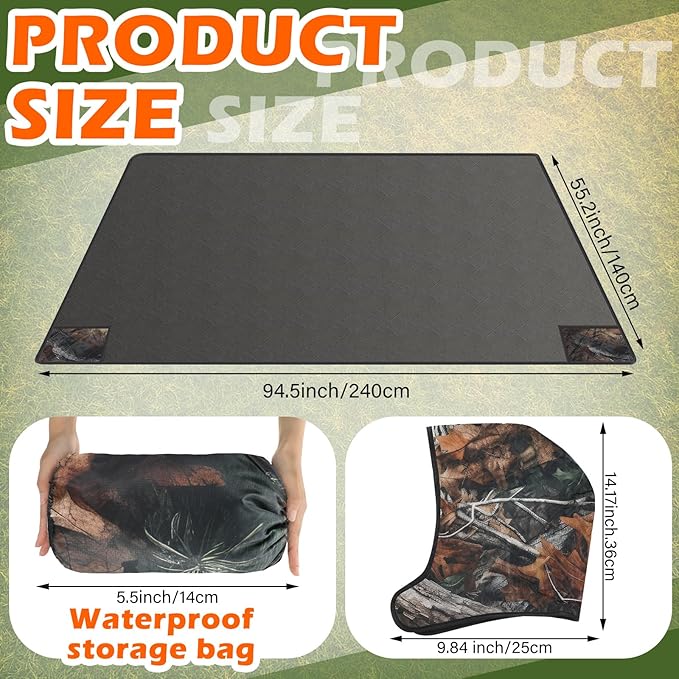 VitalCozy 55 x 95 Waterproof Woobie Camo Blanket for Hunting Extra Outdoor Stadium Blankets Sherpa Lining with Hood and Storage Pocket for Deer Duck Hunting Gear Blind Accessories(Bionic Bush Camo)