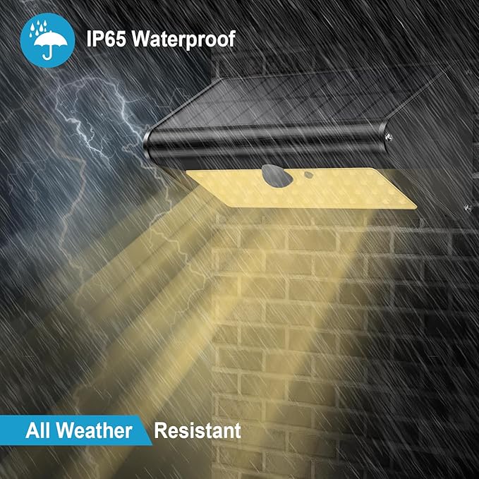 SECUROAD 1100 Lumens Solar Motion Sensor Lights Outdoor IP65 Waterproof 4500mAh Battery Black Aluminum Metal Security Flood Wall Lights 1 Pack Warm White