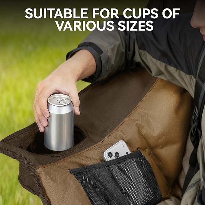 High Back Double Camping Chair 2 Person Camping Chair Low Seat Loveseat Camping Chair Fully Padded Oversized Camping Couch for Adults - Supports 650 LBS with Cup Holders Carry Bag - Brown