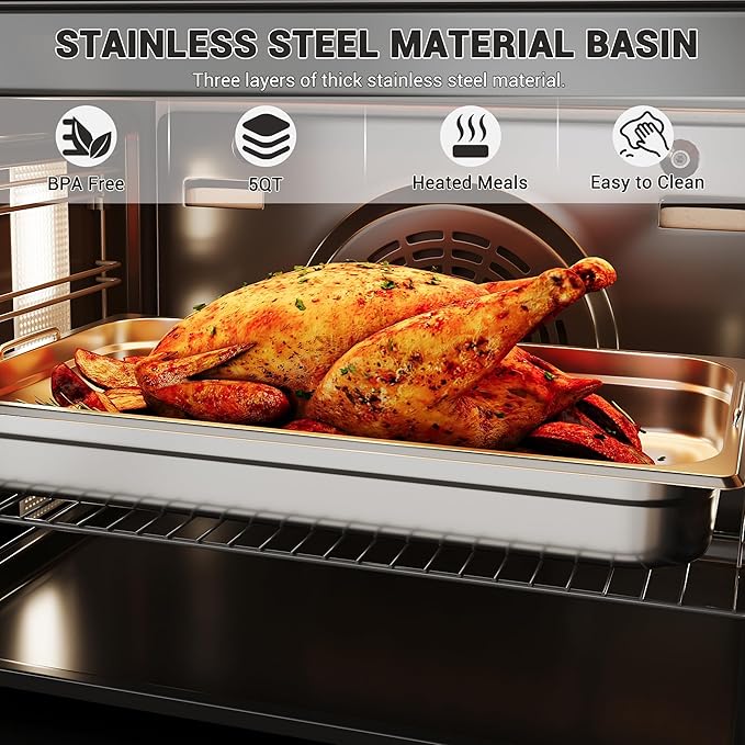6 Pack Full Size Hotel Pans 2.5 Inch Deep with Hand 304 Stainless Steel Steam Table Anti-Jam Commercial Food Pans for Steam Tables Restaurants Catering &amp Industrial Use