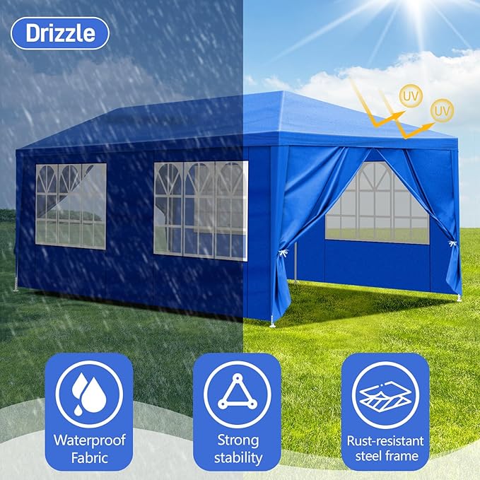 VOYAGEECO 10'x20' Outdoor Party Tent with 6 Removable Sidewalls Waterproof Canopy Patio Wedding Gazebo Blue