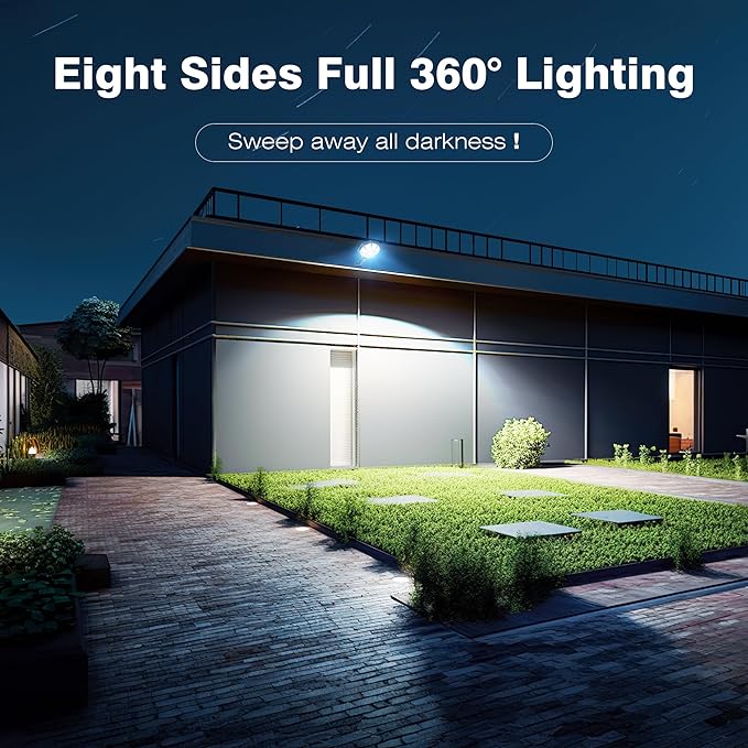 Solar Lights Outdoor 168LED 6500K Flood Light Dusk to Dawn 8 Sides Solar Outdoor Lights with Motion Sensor IP66 Waterproof Solar Street Lights Outdoor for Yard Pools(2 Pack)