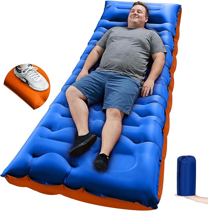 Camping Sleeping Pad5.9 Inch Thick Camping Mat with Built in Pillow and Foot PumpSelf Inflating Sleeping Pad for Camping Backpacking（Green