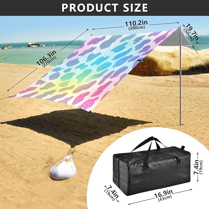 ALAZA Rabow Cheetah Leapard Prints Beach Tent Sun Shelter UPF50+ Protection Beach Shade Canopy w/ 4 Sandbags for Outdoor Camping Fishing Backyard Fun Picnic 10x9 ft