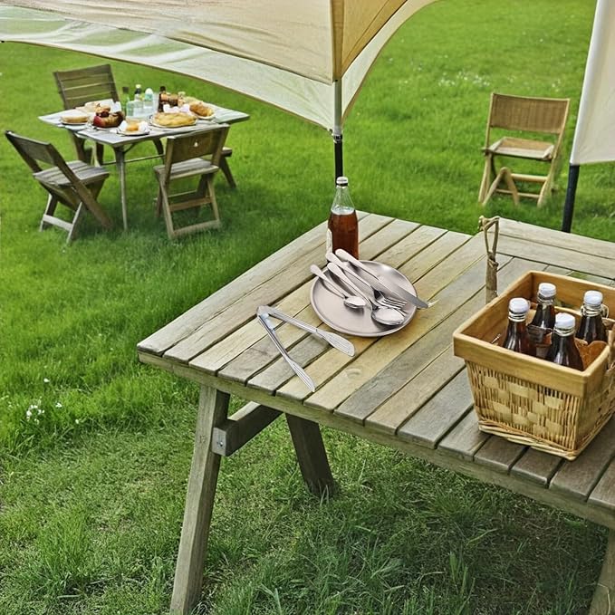 Outdoor Stainless Steel Tableware Set with Fork Spoon Knife 11pcs Portable Camping Cutlery Set Travel Utensils for Hiking Picnic and Family Outdoor Meals