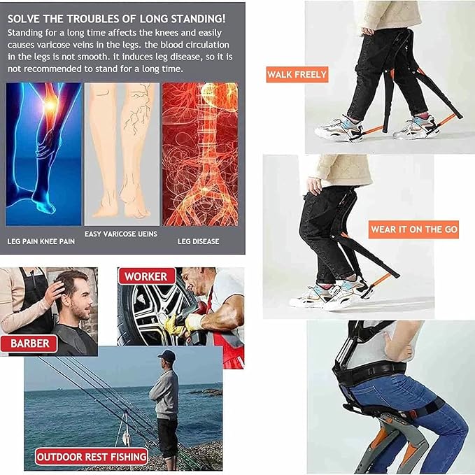 Invisible Chair Wearable Exoskeleton Human Wearable Seat Portable Leg Ergonomics Lightweight Seat Anywhere Camping Folding Stool Bear Up to 150kg