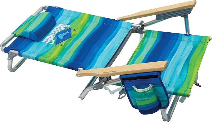 Tommy Bahama 2-Pack 5-Position Classic Lay Flat Backpack Beach Chair with Cooler and Cup Holder Portable Folding Beach Chair for Tanning Blue/Green