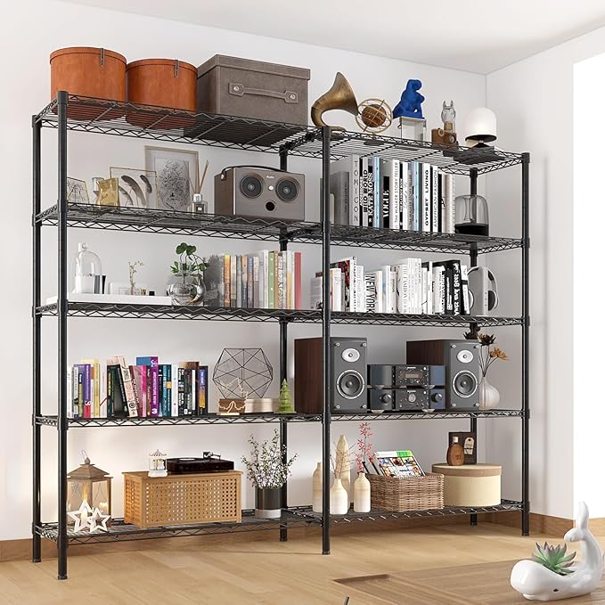 Home Storage Rack With Five Layers Of Double Row Shelves Adjustable Metal Shelf Units Black Powder Coating Flexible Interlayer Spacing Suitable For Retail And Exhibition Use (70 × 16 × 71) Inches