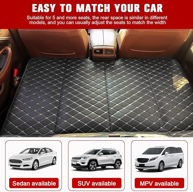 ETOYA Car Rear Seat Mattress Extension Plate 130 * 80CM Foldable Car Back Seats Extender PU Leather + Sponge Material for Sleeping Camping &amp Road Trips